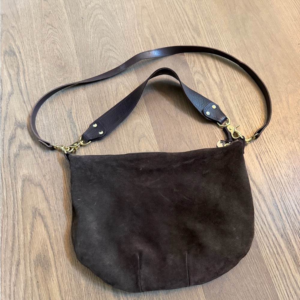 Clare V Dark Brown Suede Hobo Bag with Gold Hardware - Picture 3 of 6